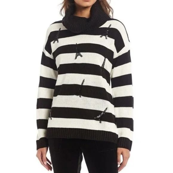 NWOT Karl Lagerfeld Oversized Eiffel Tower Sequined Sweater Black & White XL - Picture 1 of 4